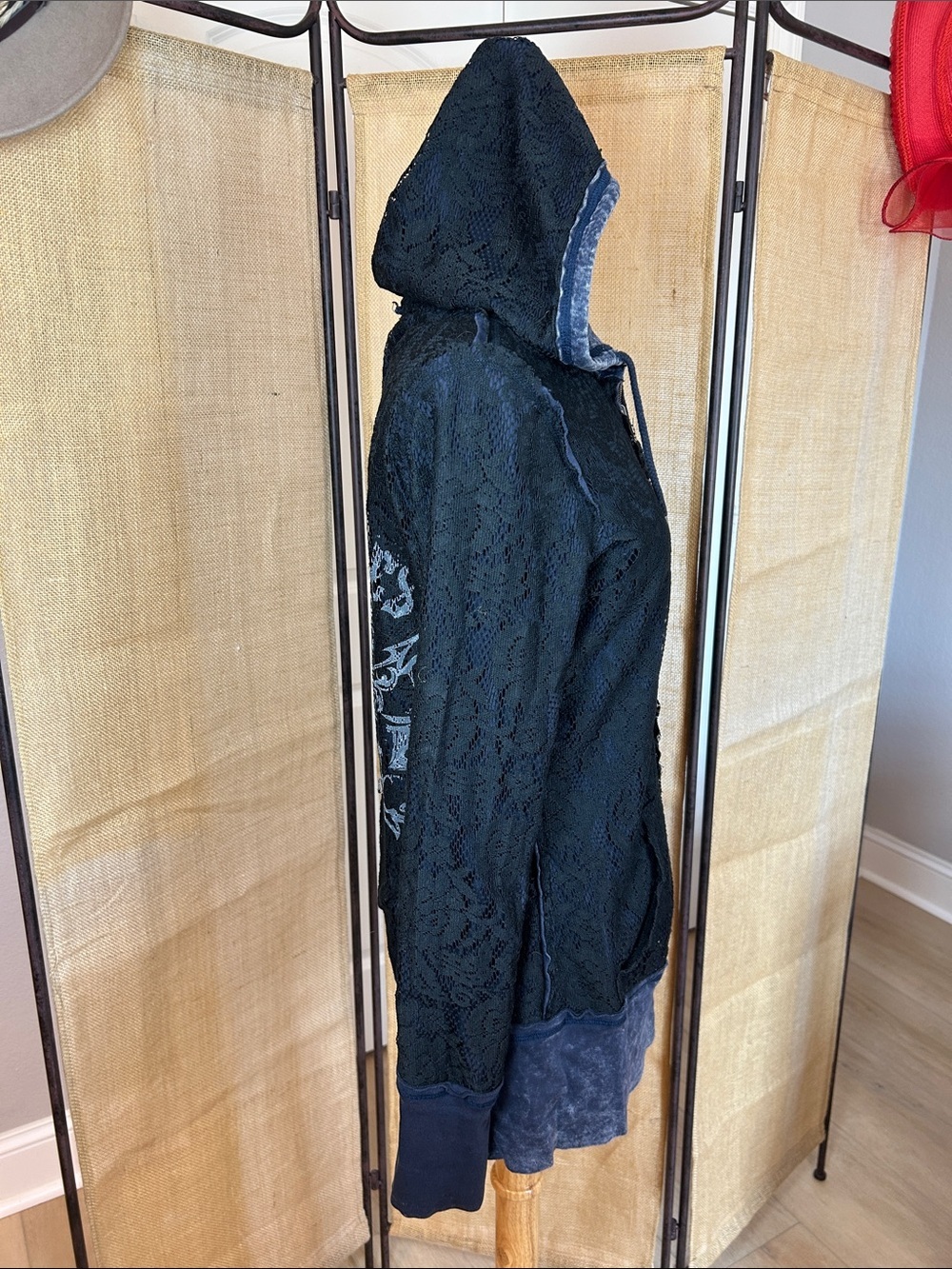 Y2K Harley Davidson Women's Reversible Full Zip Hoodie Blue Black Lace overlay M - Picture 9 of 16